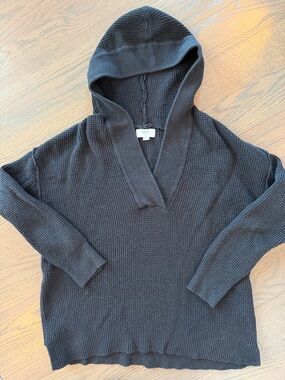 NEW WO TAG AERIE Women’s Charcoal V-Neck Thermal Hooded Tunic Pullover Size SM